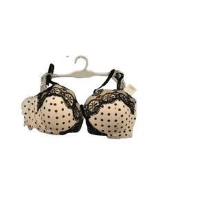 Hers By Herman Womens Peach Black Polka Dots Lace Padded Lingerie Bra Size 36C